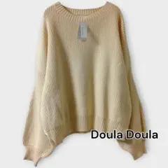 タグ付きDoula Doula リブニットアイボリー ドロップショルダーゆったり