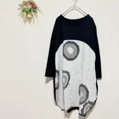 チャーム 【F】 チュニック ドロップショルダー リネンブレンド バイカラー 黒