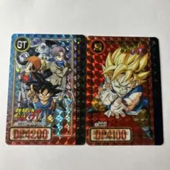 ドラゴンボールGTのホロカードセット、①孫悟空&パン&トランクス　⑤孫悟空