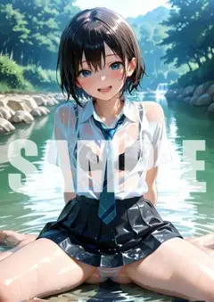 №64　可愛い 女の子 イラスト ポスター A4 セーラー服 制服 アニメ風