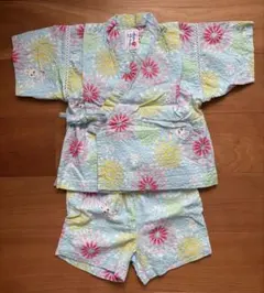 ミキハウス 甚平 90cm 水色 花柄