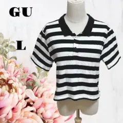 GUジーユー【L】ボーダー半袖ポロシャツ♡白黒♡レディース