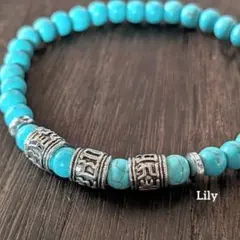 男女兼用✨ ターコイズ 彫刻 ヴィンテージ ブレスレット 伸縮性 シルバー