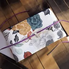 ハンドメイド　半幅帯　ジャパニーズフラワー × ひらがな柄