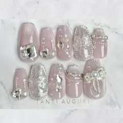 ネイルチップ ピンクマグネット ワンホン リボン 量産型 韓国 春 オーダー