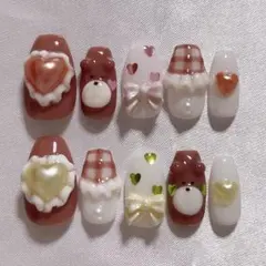 現品　ネイルチップ　量産型　くま　バレンタイン　チョコ