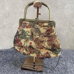 ビーズ刺繍 ハンドバッグ がま口 ゴブラン織り ショルダー アンティーク レトロ