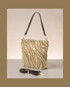 ♥♦ゼブラ柄メタルボタン2WAYショルダーバッグ　ベージュ