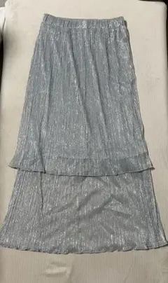 【新品未使用】シルバー プリーツロングスカート