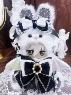♡お座りぬい服　10-16cm ウサギ耳　黒x白　パールストラップ付き♡ ④