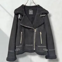 美品✨ZARA 裏ボア ダブルライダース フェイクムートンジャケット 黒 B-3