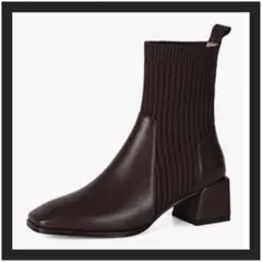 ショートブーツ 26cm ブラウン 厚底 秋冬 美脚 ミドル丈 ストレッチブーツ