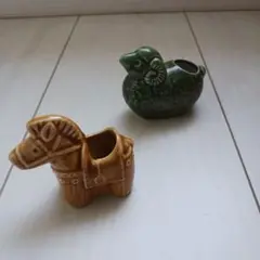 干支飾りミニ陶器，午と羊