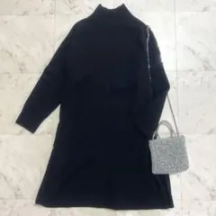 グリーンレーベルリラクシング ウール100% ニットワンピース ハイネック 黒