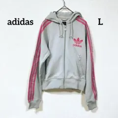 adidas グレー ピンク パーカー スポーツウェア ウォーキング