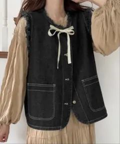 LAUIR ラウアー ♡リボンデザインデニムベスト