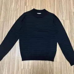 ストライプ ハイネックニット 薄手ニット プレッピースタイル グリーン、ネイビー