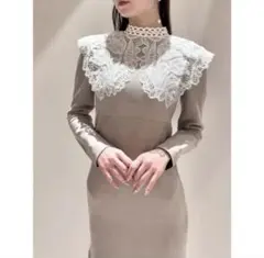 snidel ビックレースカラーニットワンピース