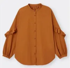 ラッフルスリーブブラウス　フリル　ブラウン　茶色　長袖　S