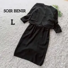 ブラックフォーマル　半袖ワンピーススーツ　七分袖ジャケット　L　ミモレ丈　425