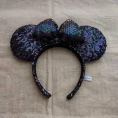 Disney　ミニー　カチューシャ　スパンコール　リボン　ネイビー　紫