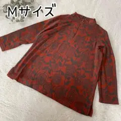 長袖トップス/花柄/Mサイズ/ジッパー付き/くすみカラー/古着レトロ