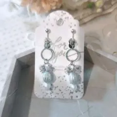 フープ/ラインホワイトビーズ/粒粒イヤリング/ファルファーレ/ピンク/グレー/桜