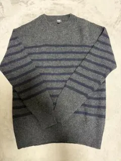 【ウール100%】ユニクロ プレミアムラムクルーネックセーター ボーダー L