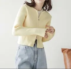 【新品未使用タグ付き】AMELY ダブルジップ リブ カーディガン　イエロー