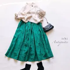 イチアンティークス リネン ドット ジャガード ギャザー スカート ナチュランのサムネイル
