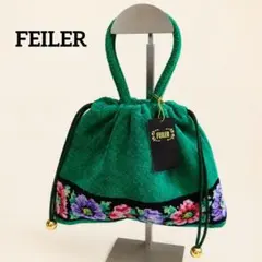 【新品】FEILER フェイラー 巾着バッグ 花柄 シュニール織 アネモネ 緑 新品】FEILER フェイラー 巾着バッグ 花柄 シュニール織 アネモネ 緑