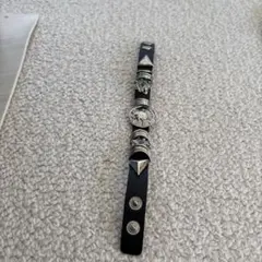 黒レザー シルバー装飾 ブレスレット