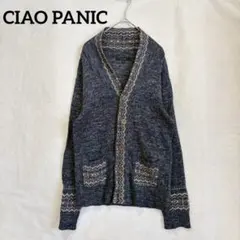 チャオパニック 幾何学柄ニットカーディガン ネイビー M Ｖネック ゆったり