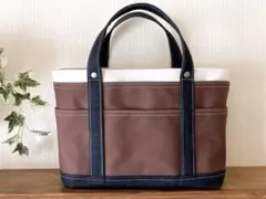 ポケットいっぱい♡帆布ミニトートバッグ風ツールボックス♡ブラウン＆生成り