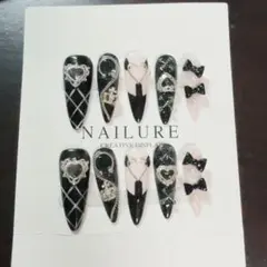 ネイルチップ 黒 ピンク 量産型 地雷系