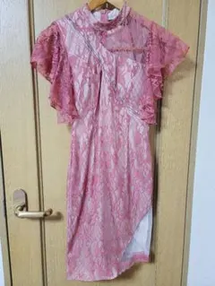 ピンク レースドレス フリル付きLサイズ　未着用