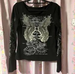 Y2K 黒の翼グラフィック長袖Tシャツ