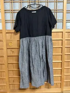 ま*♪様 wafu ドッキングワンピース ブラック/ストライプ 半袖