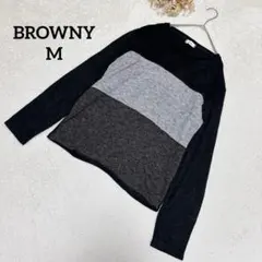 【ブラウニー】メンズニット M 太ボーダー グラデ 生地薄め 春秋 セーター