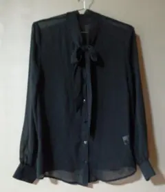 未使用品 HAODUOYI ボウタイ付ブラック長袖シアーシャツ Sサイズ