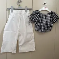 ギンガムチェック　オフショル＆ワイドパンツ　セットアップ
