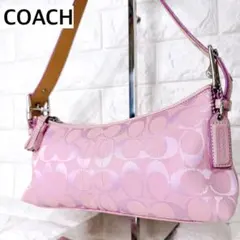 希少✨COACH ワンショルダーバッグ アクセサリーポーチ シグネチャー ピンク