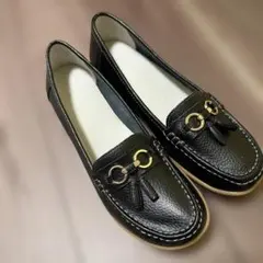 新品★レディース モカシンシューズ ローファー デッキシューズ ブラック27cm