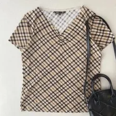 ✨美品✨DAKS ダックス ハウスチェック Vネック カットソー 半袖 40 Lのサムネイル