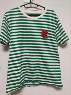 Mサイズ　グラニフ　はらぺこあおむし　Tシャツ　白/緑ボーダー