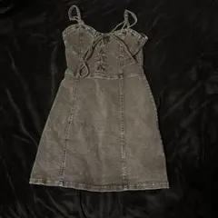 グレー デニム キャミワンピース 編み上げ リボン