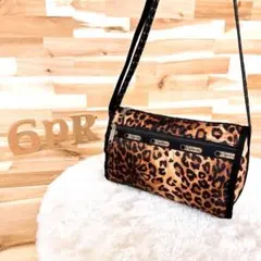 【レスポートサック】レオパード スクエア ショルダーバッグ 豹ヒョウ柄 茶×黒