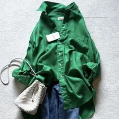 美品】スピックアンドスパン コットンリネンルーズシャツ グリーン 24S