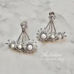 【新品】 ジルコニア フラワー ビジュー ピアス パール イヤリング 結婚式