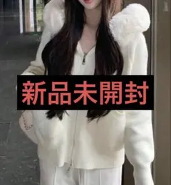 shein ファー付きニットパーカー　Mサイズ　アプリコット